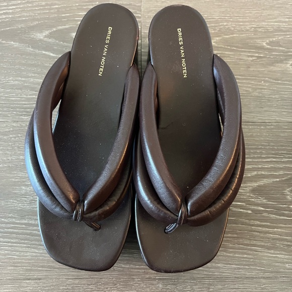Dries Van Noten Dark Brown Padded Platform Flip Flops - Picture 2 of 5